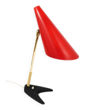 Red brass table lamp in the style of J.T. Kalmar, mid-century, Vienna, Austria, 1950s.