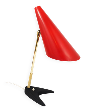 Red brass table lamp in the style of J.T. Kalmar, mid-century, Vienna, Austria, 1950s.