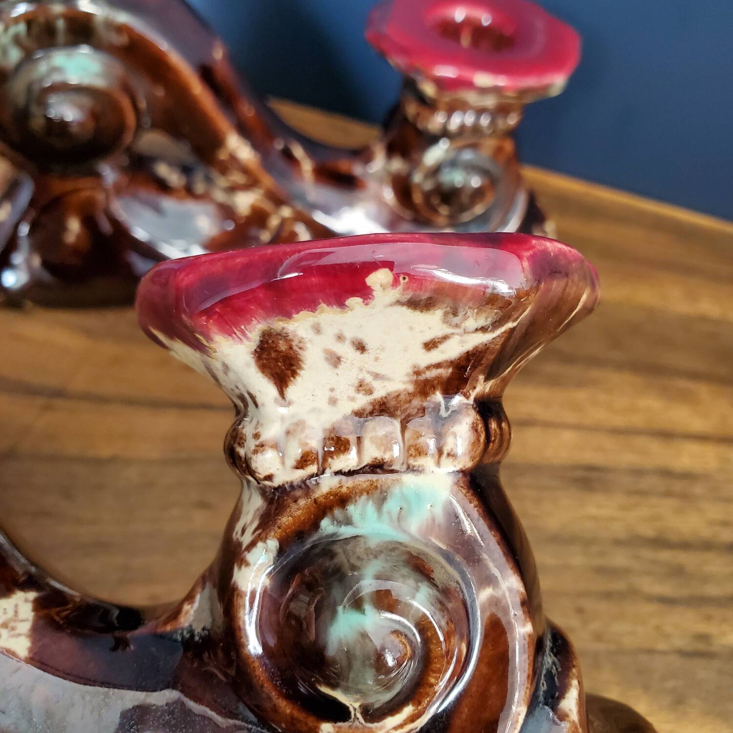 Pair of Fat Lava ceramic candle holders