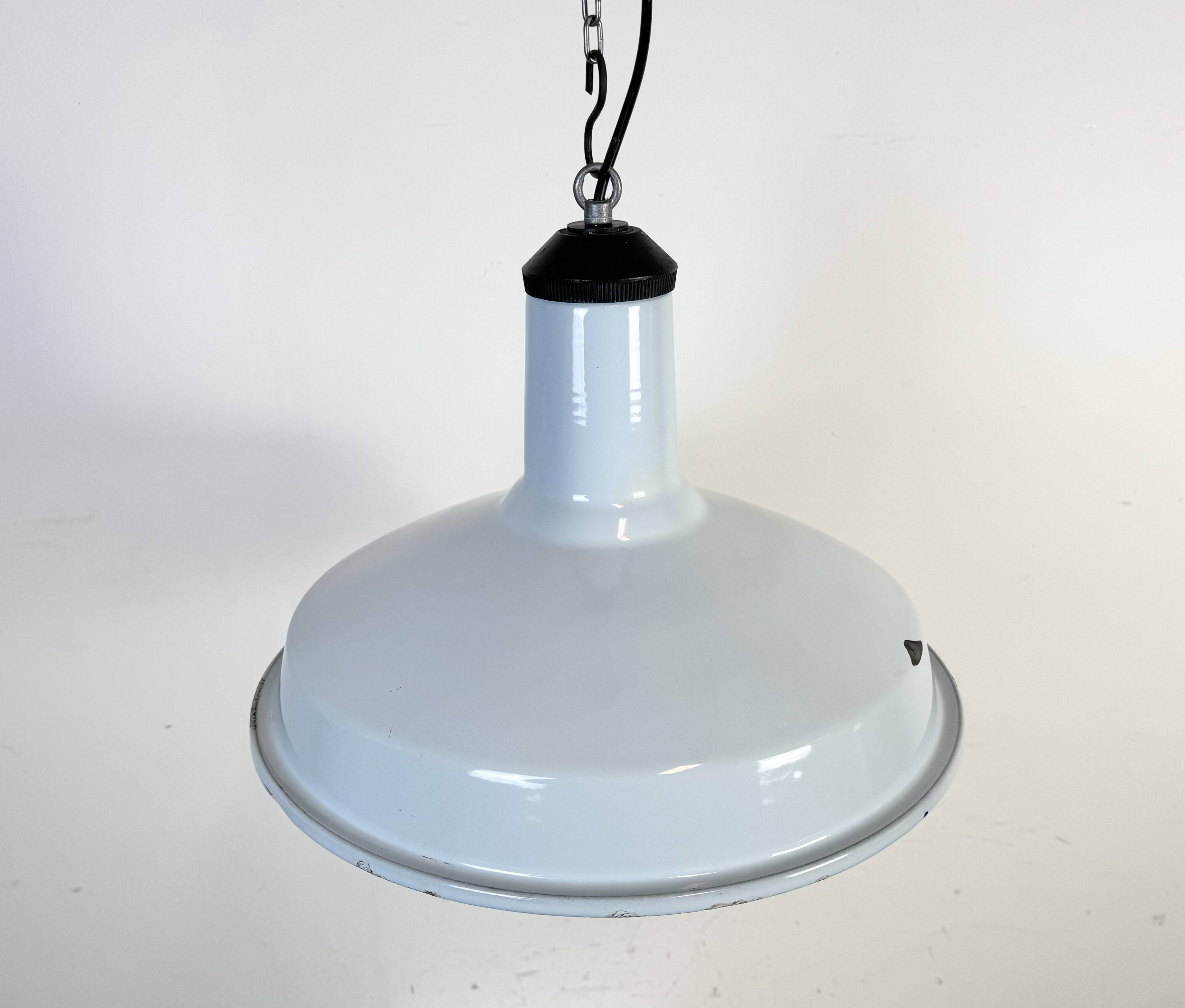 Industrial Light Blue Enamel Factory Pendant Lamp, 1960s