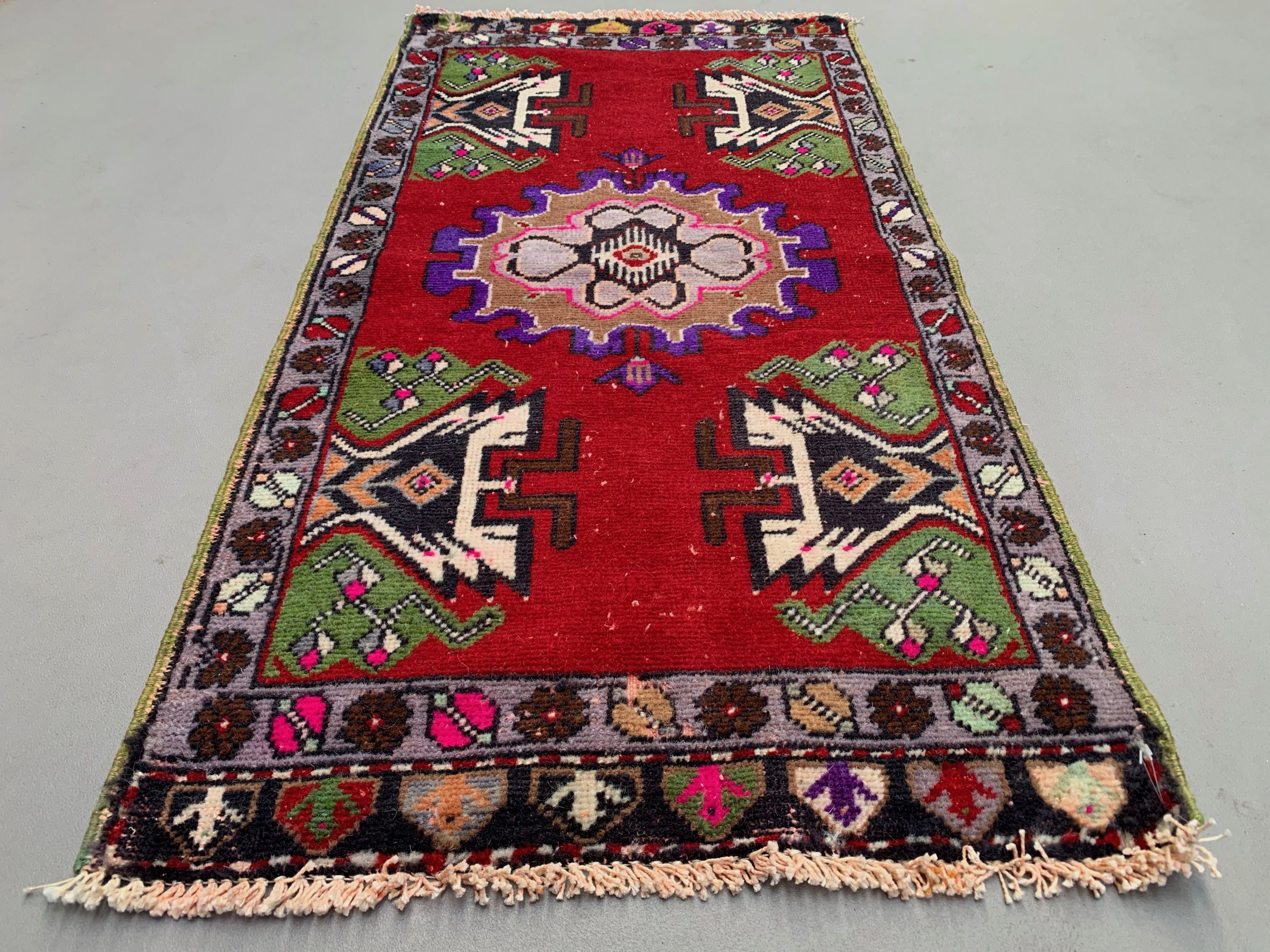 Small Vintage Turkish Rug 110x55 cm, Short Runner, Tribal, Shabby Chic