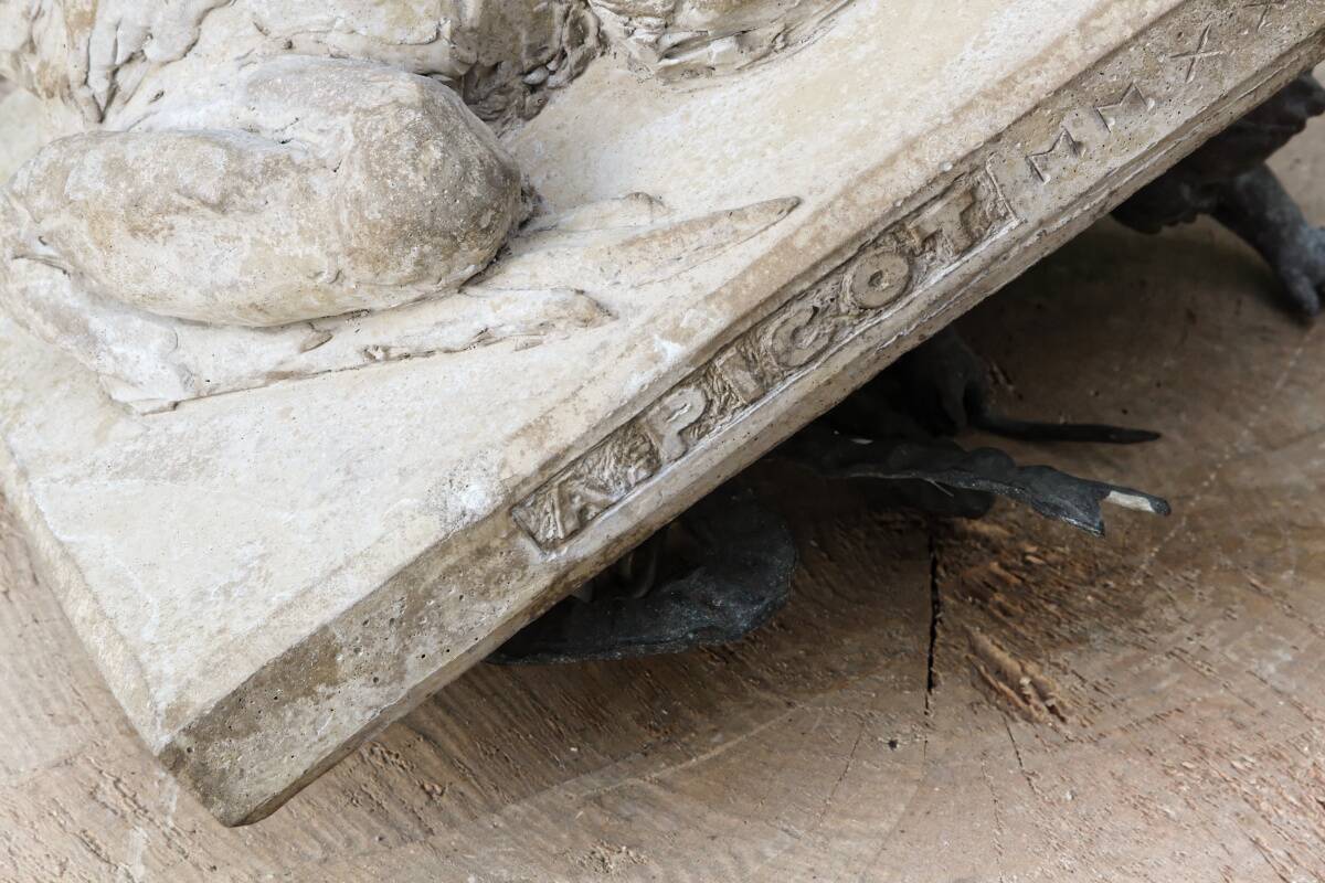 Cement frog, signed A. Picot