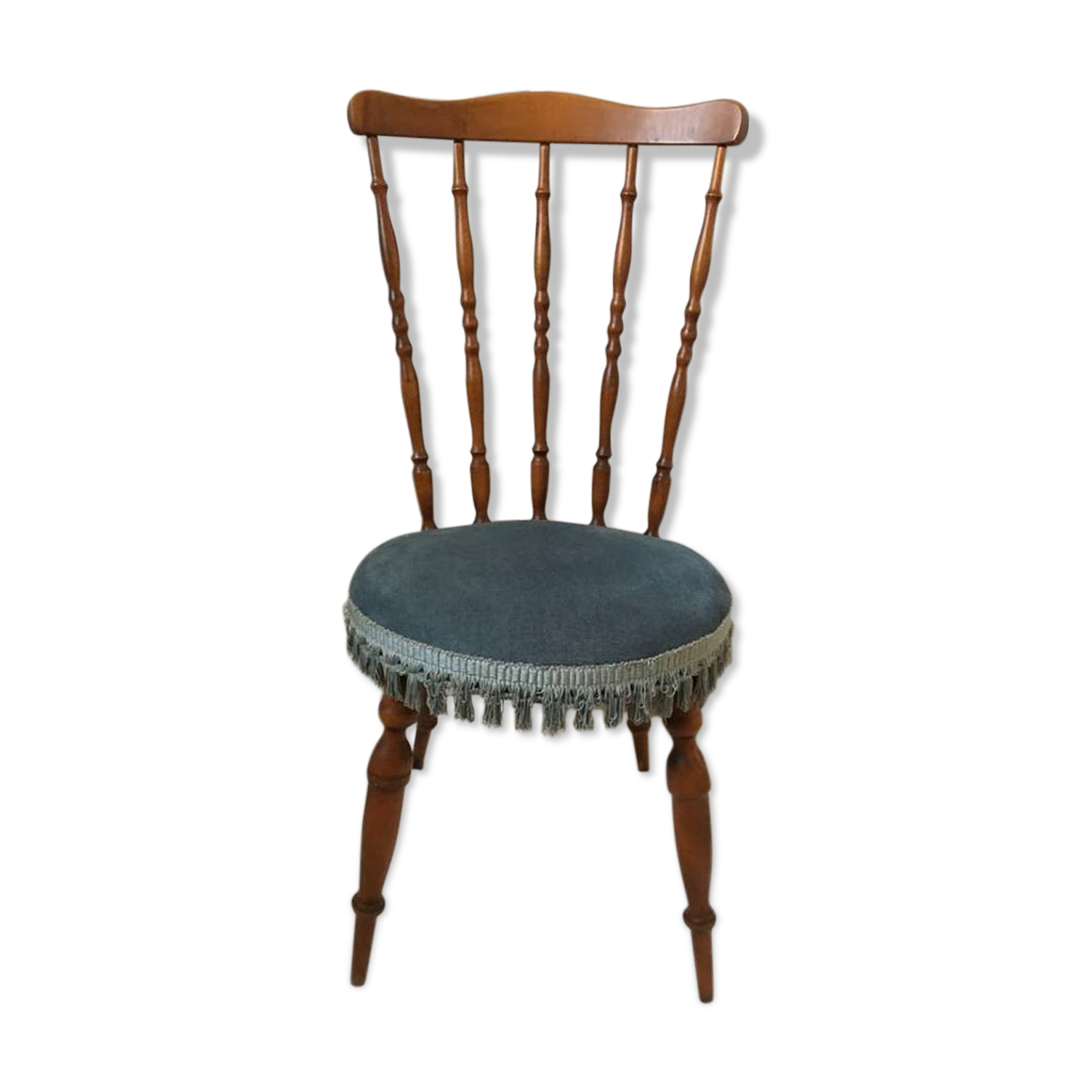 Bohemian chair with blue velvet and fringes