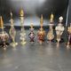 Set of 8 blown glass perfume bottles gilded with 12 carat gold