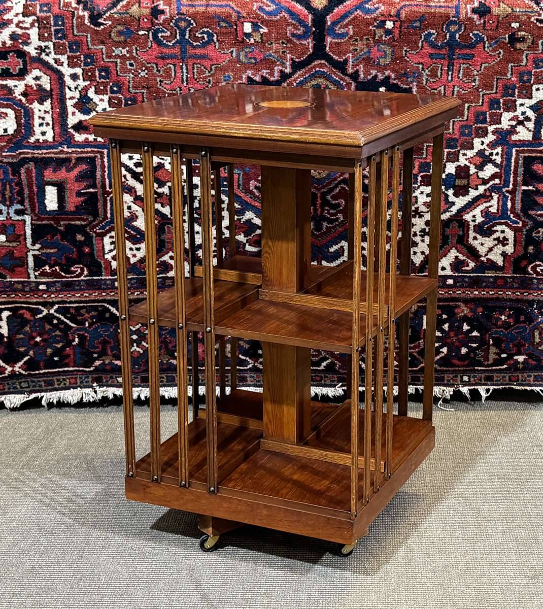 1970s English revolving library in fir