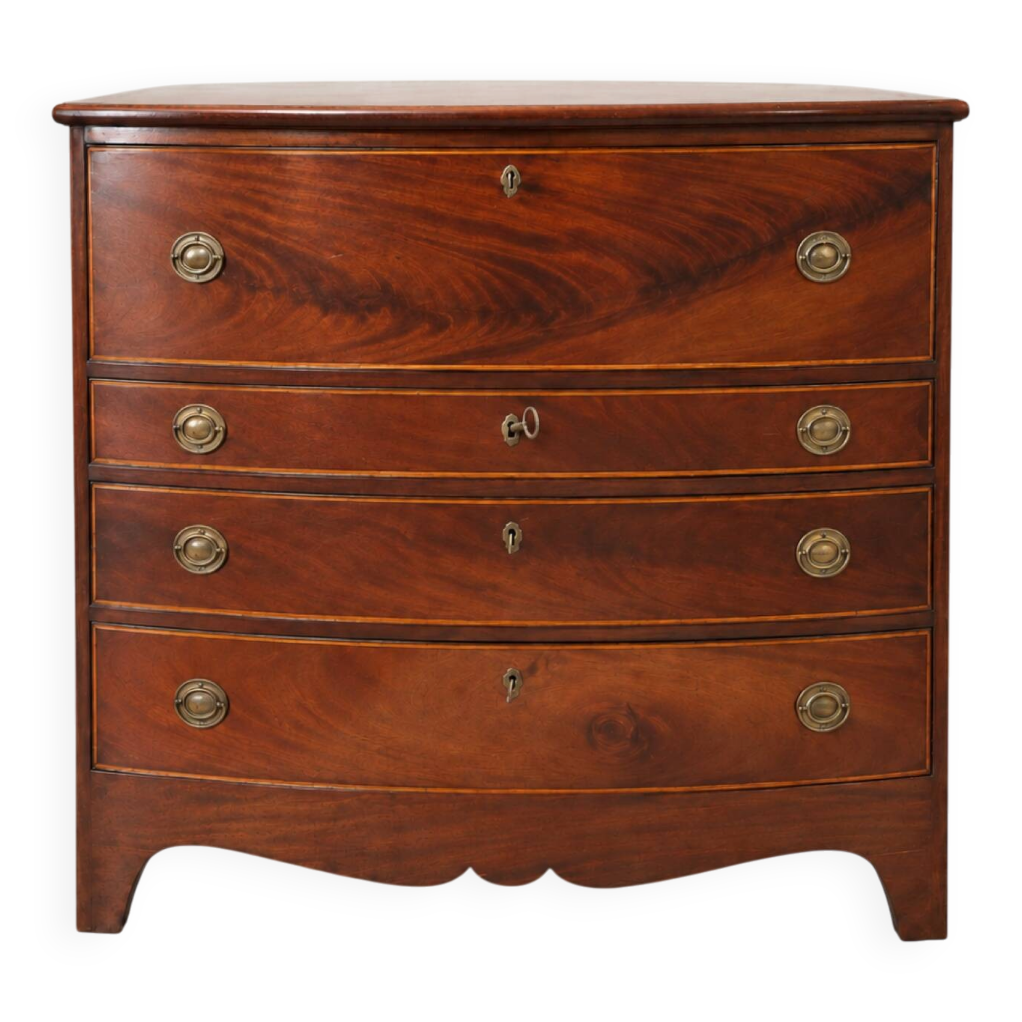 Flame mahogany drop-leaf writing desk, English style.