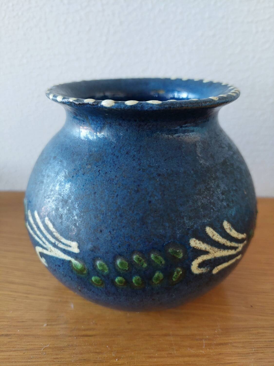 Primavera ball vase in blue ceramic with plant frieze 1920 1930