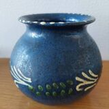 Primavera ball vase in blue ceramic with plant frieze 1920 1930