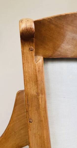 19th century St Empire armchair in pegged blond walnut with cross-stitched tapestries