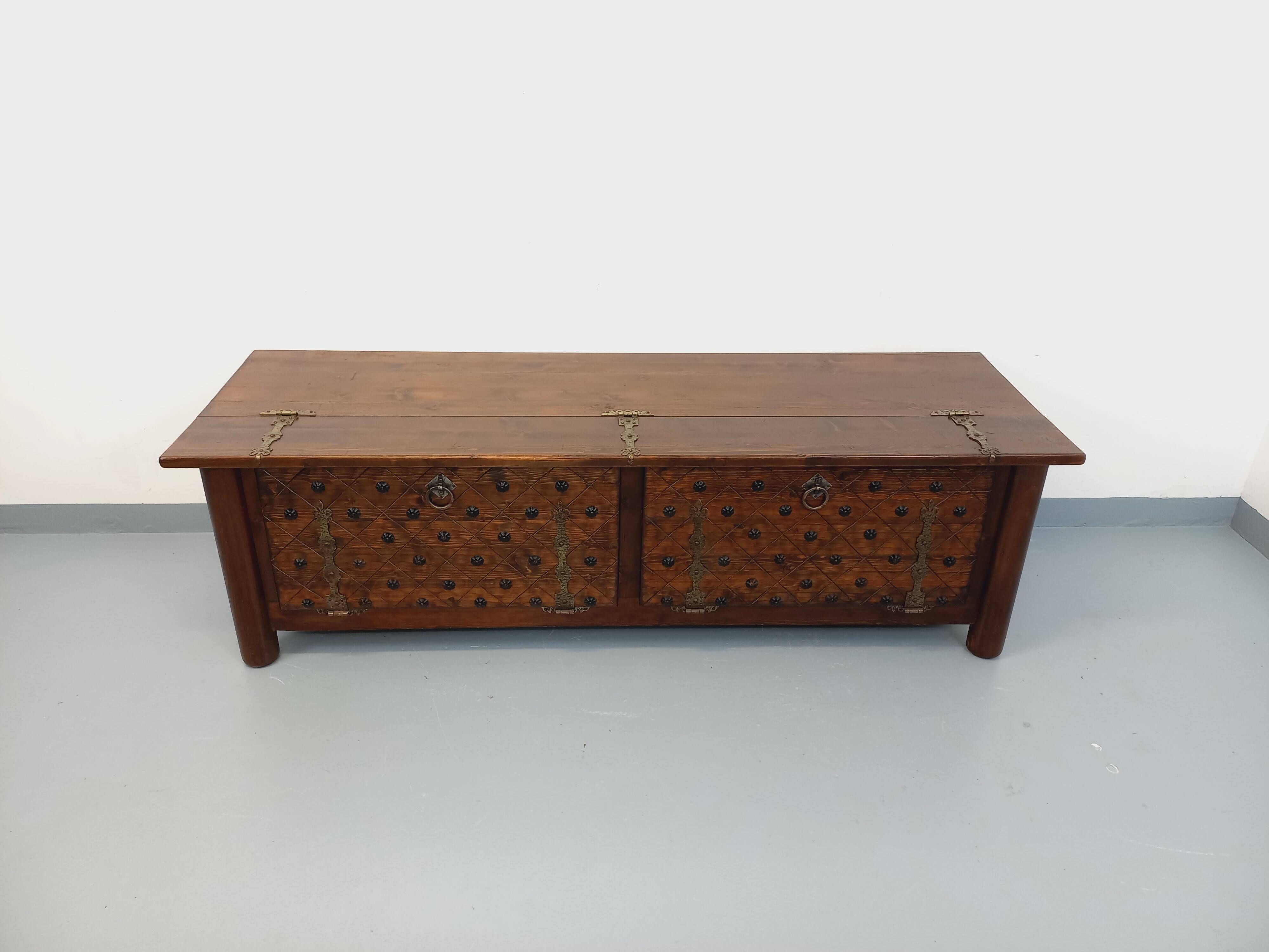 Low brutalist enfilade by Georges Robert in dark pine from the 1960s.