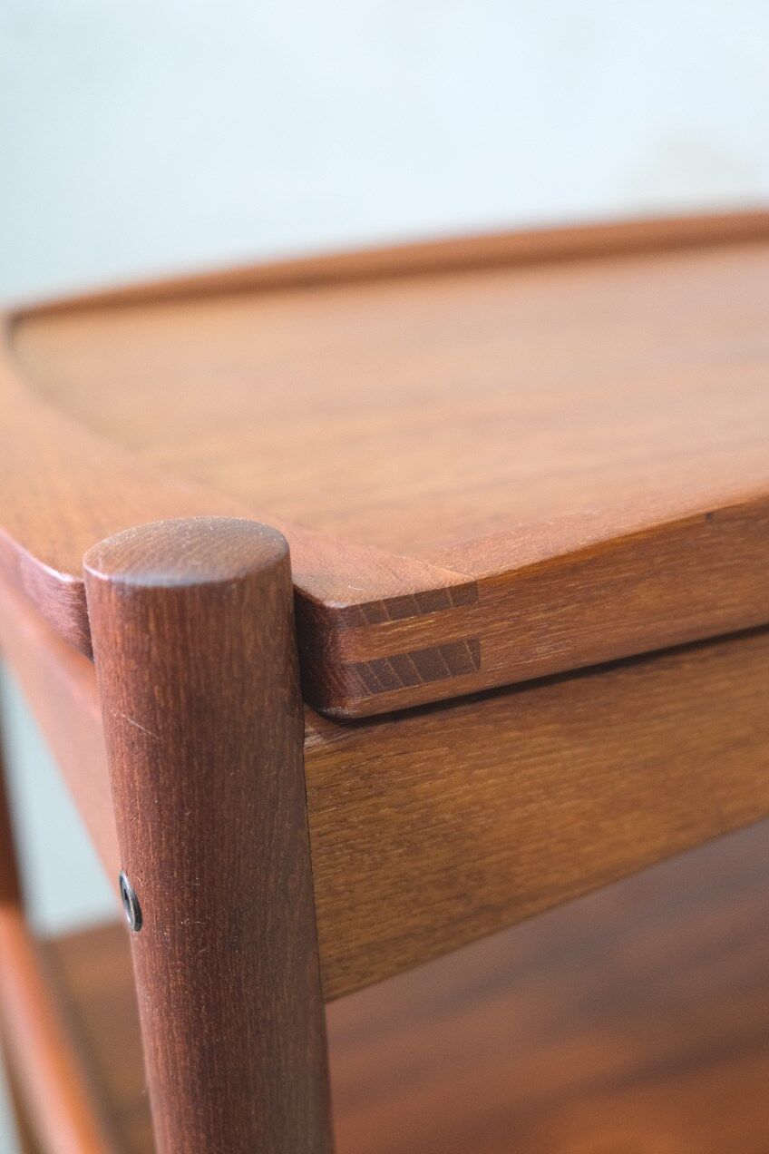Danish teak bar cart with tray by Poul Hundevad, 1960s
