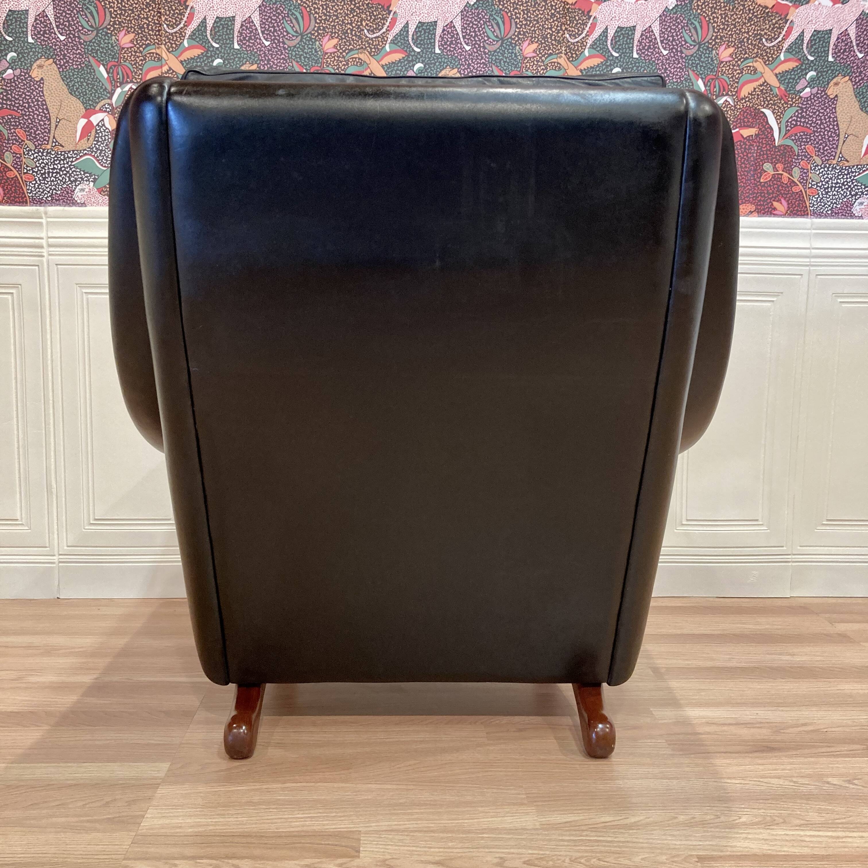 Scandinavian design armchair Aage Christiansen black leather 1950.