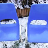 Pair of blue child chairs vintage school office plastic 70s