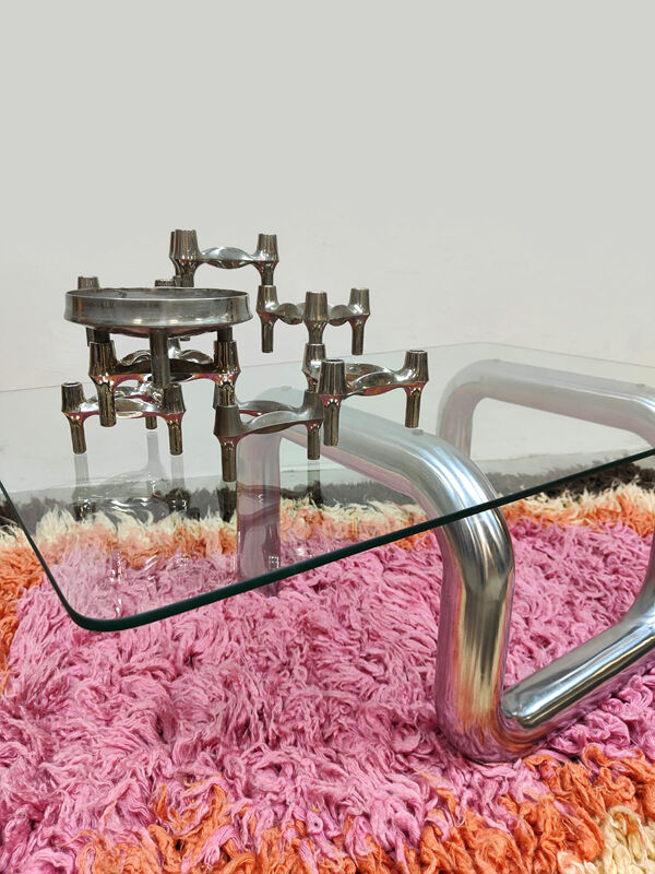 Table basse en tube au design italien vintage des années 1980