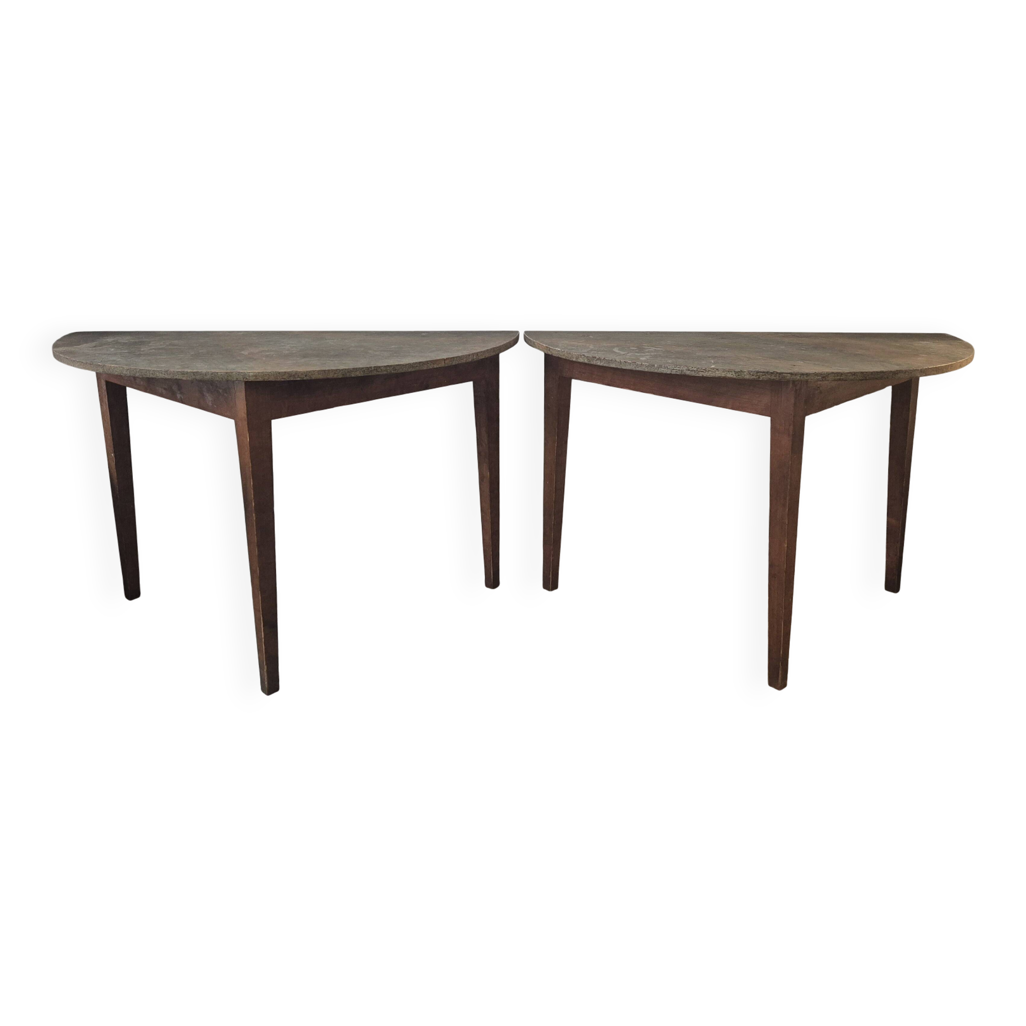 Half-moon tables with original marbled tops, Swedish provincial style Allmoge, 1860s
