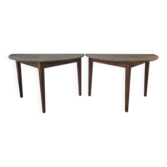 Half-moon tables with original marbled tops, Swedish provincial style Allmoge, 1860s