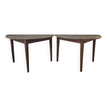 Half-moon tables with original marbled tops, Swedish provincial style Allmoge, 1860s