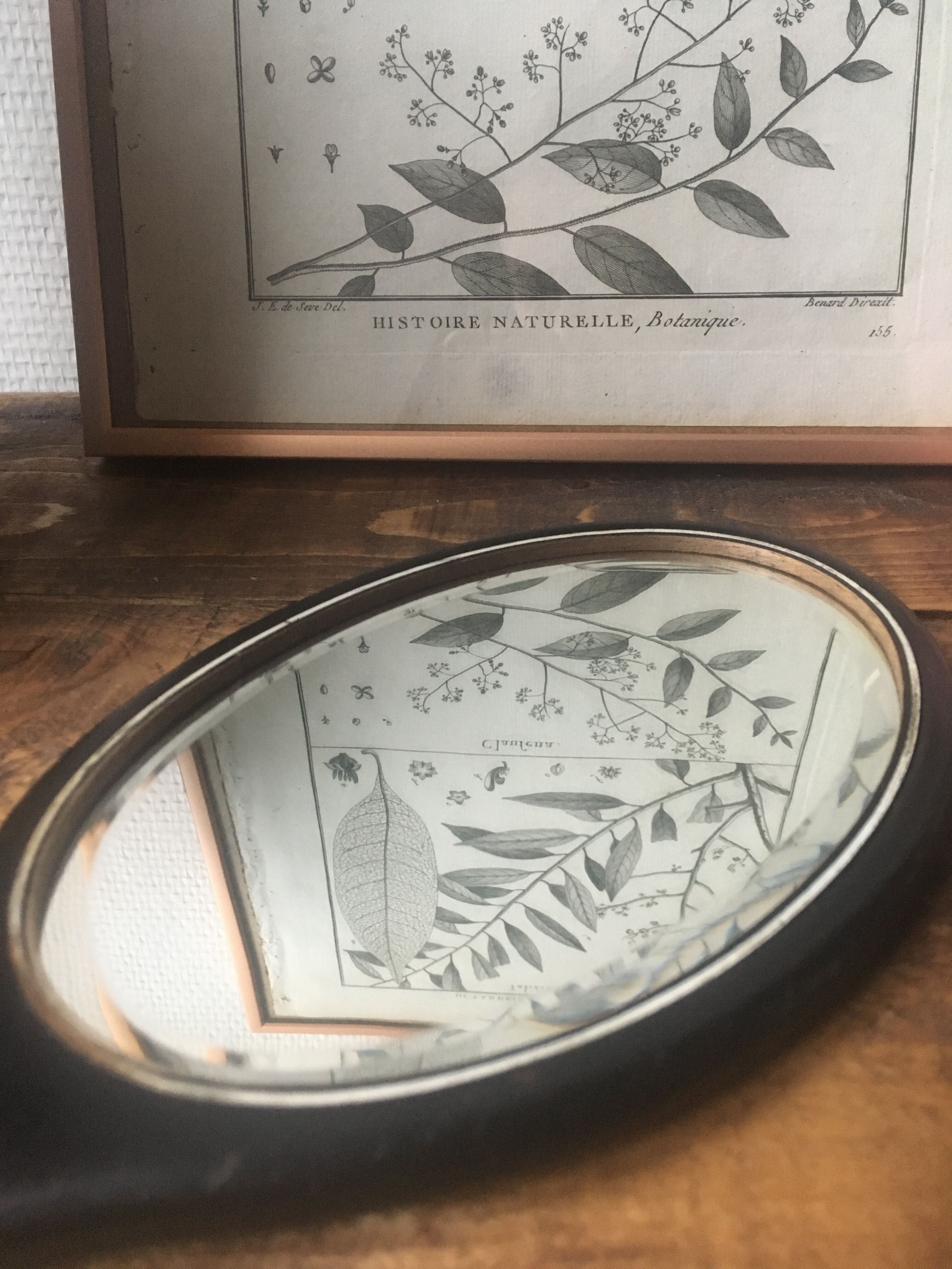 Beveled wooden hand mirror 12x30cm