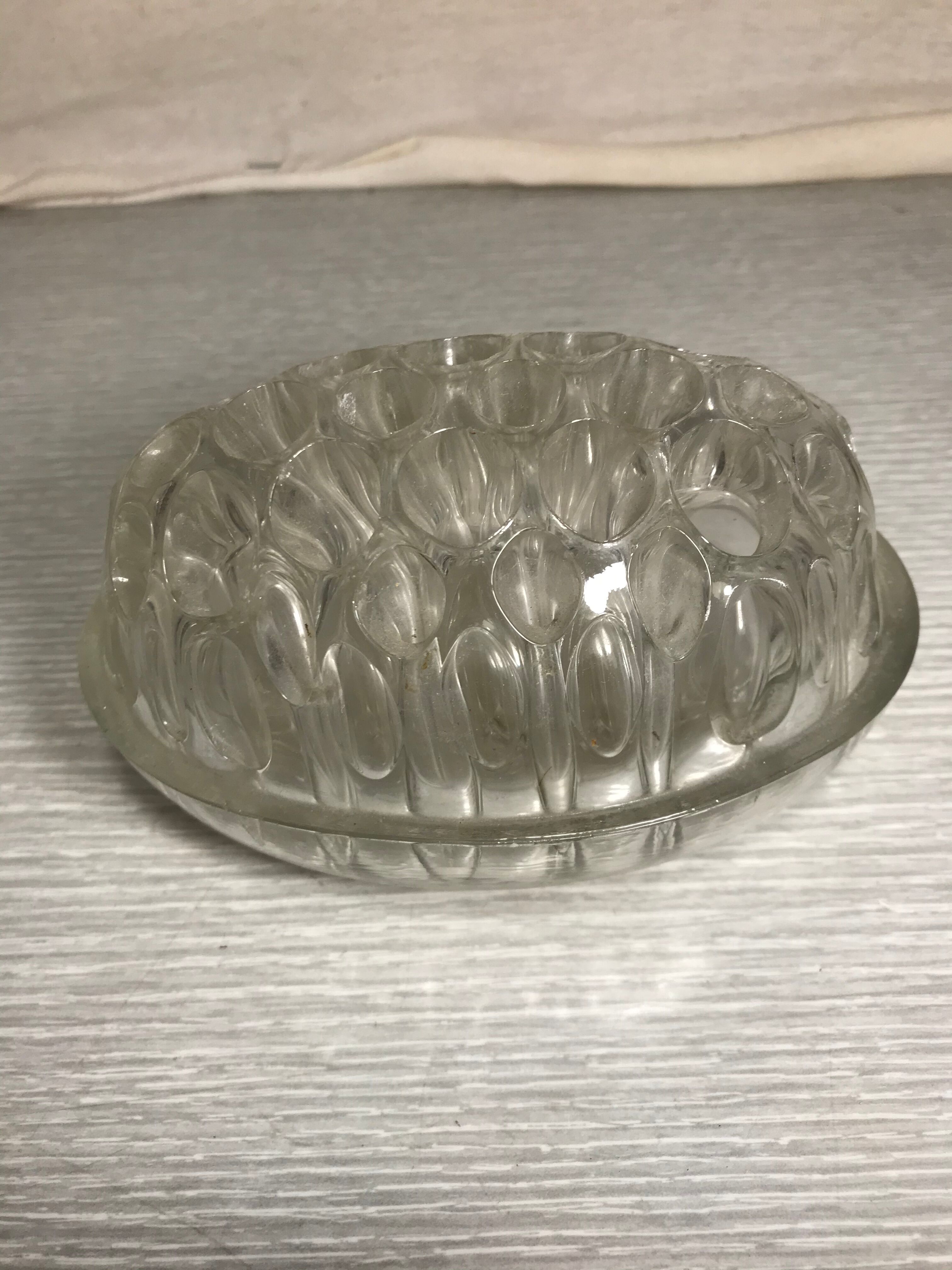 Pair Old Vase Pique Flowers VMC Glass Molded 70s Made In France Vintage