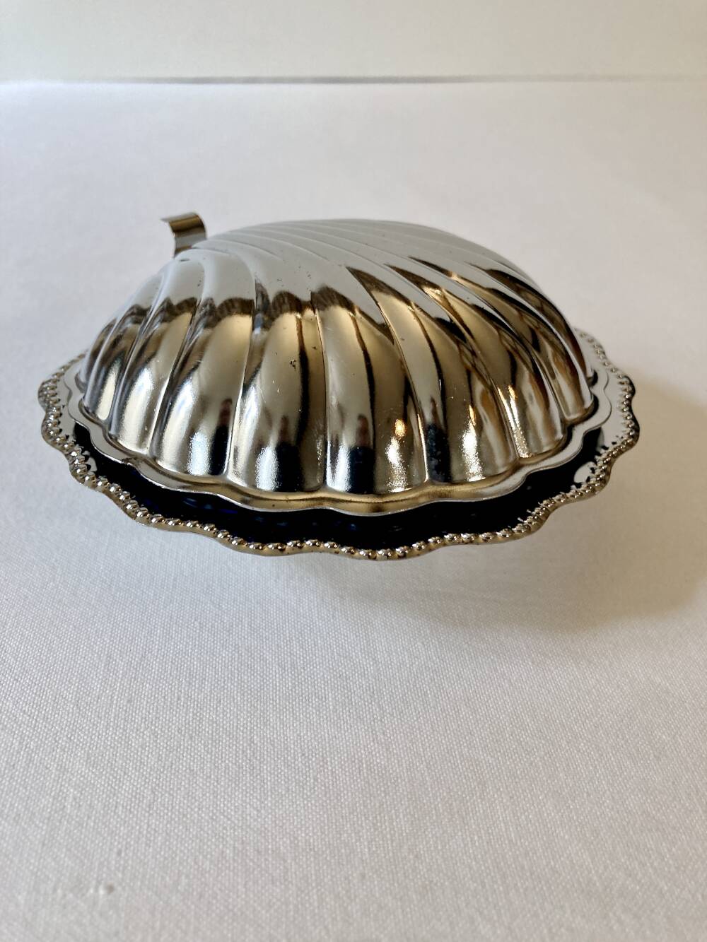 Silver-plated shell butter dish, 1950s