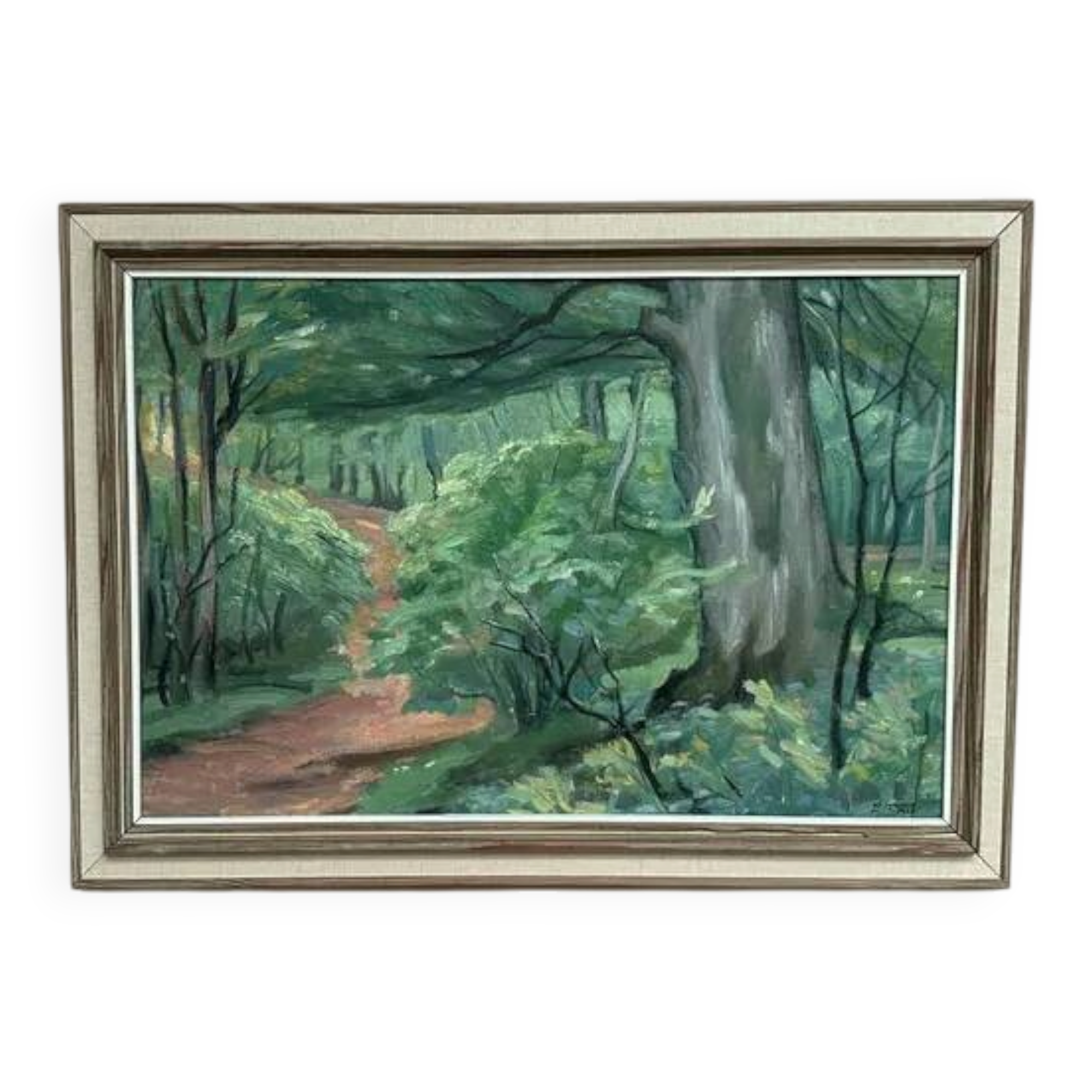 Original Swedish Oil on Canvas – "Path through the Forest" by H.J. Larsson – Signed, Vintage and Framed – 70 x 50 cm (27.5 x 19.6 inches)