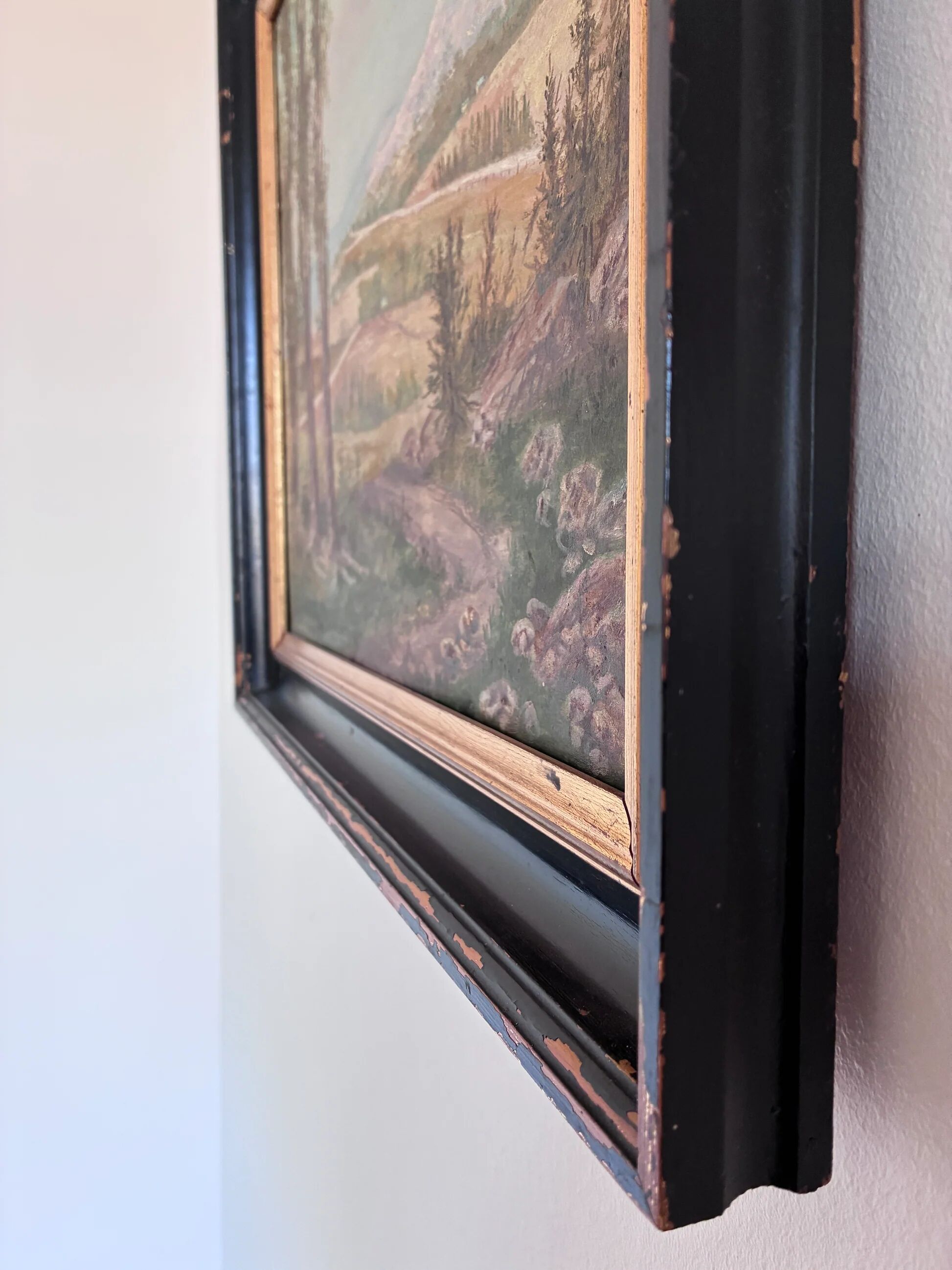 Vintage original landscape oil painting: Countryside nature wall art