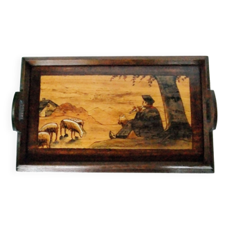 Basque tea coffee service tray wood landscape