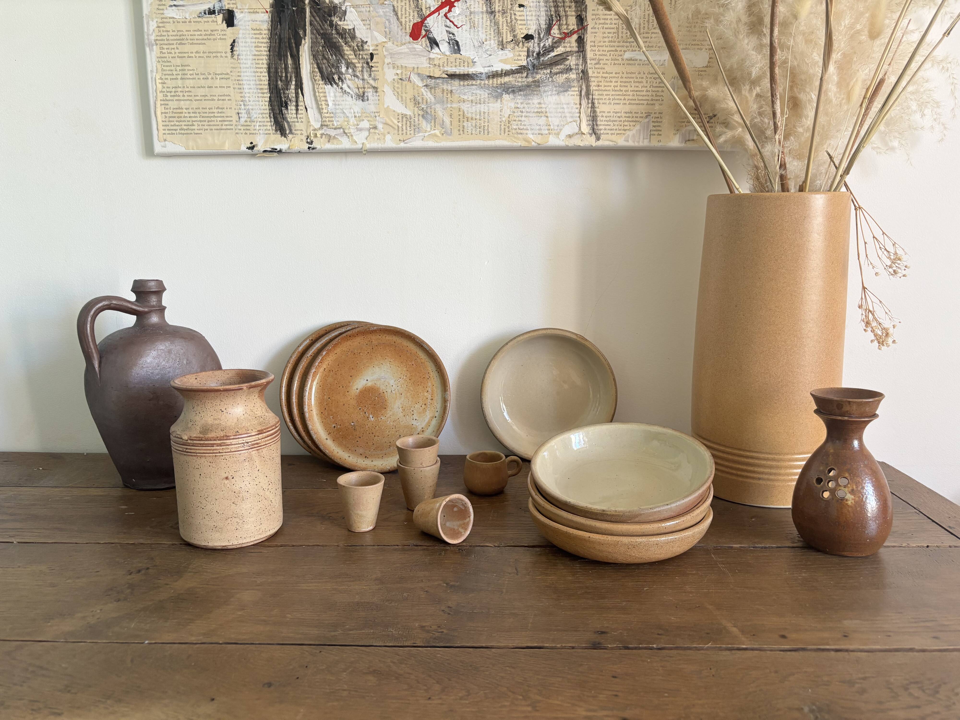 Vintage french stoneware ceramics set – mineral earth