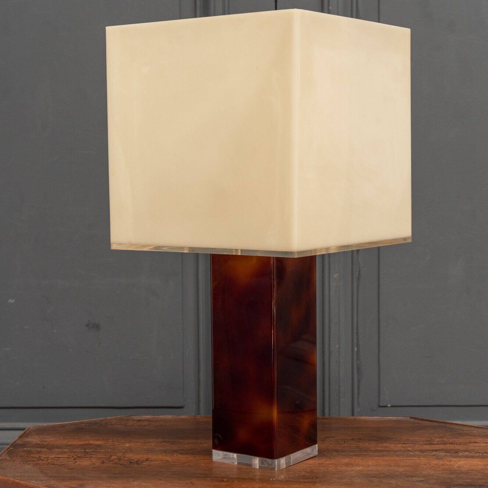 1970 lamp, white plexiglass lampshade, double patina amber base