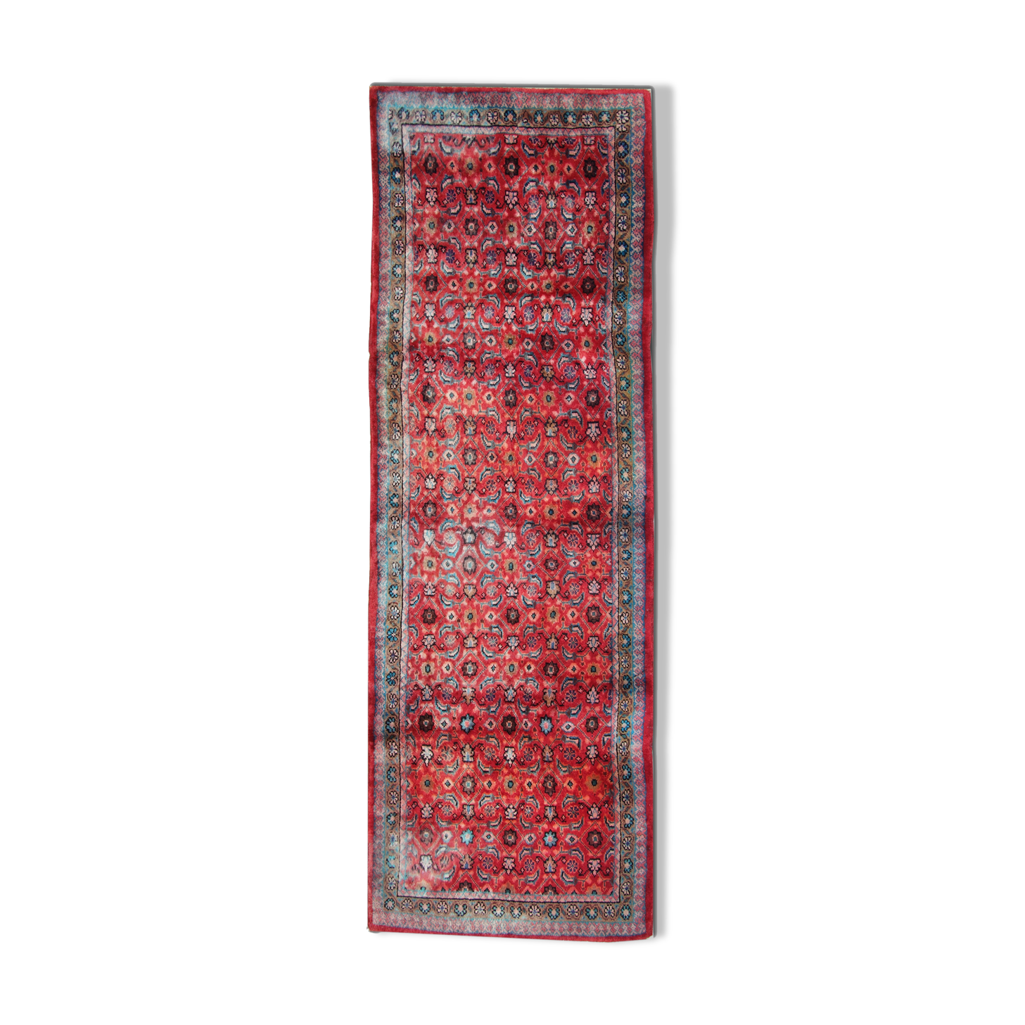 Tapis en laine rouge fait à la main 110x320cm