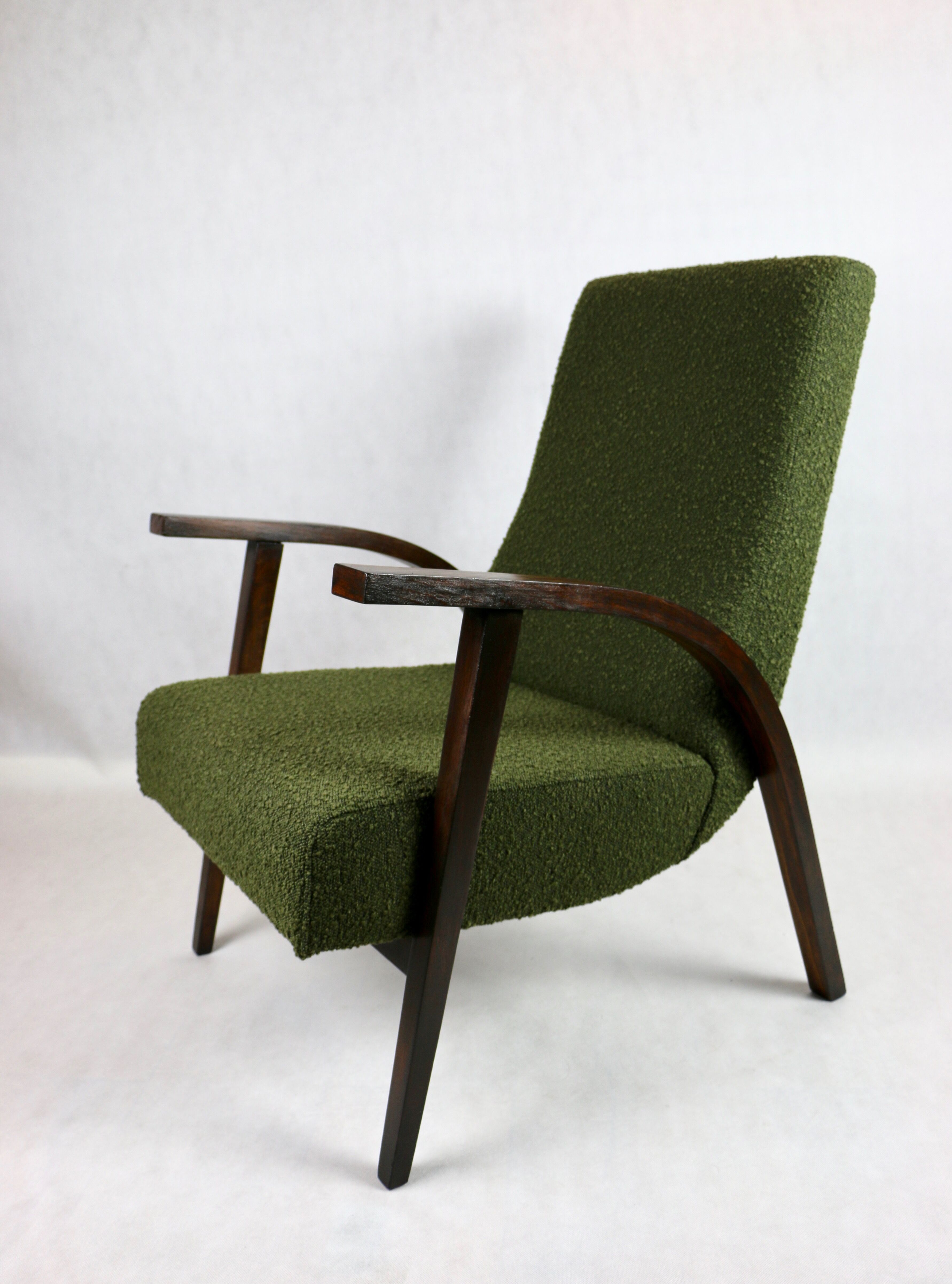 Olive Green Boucle Armchair design by Lejkowski – Leśniewski, 1970s