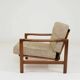 Fauteuil vintage en tissu chiné beige moutarde et olive, Pologne 1960