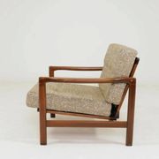 Vintage Armchair Tissu chiné beige moutarde et olive, Poland 1960