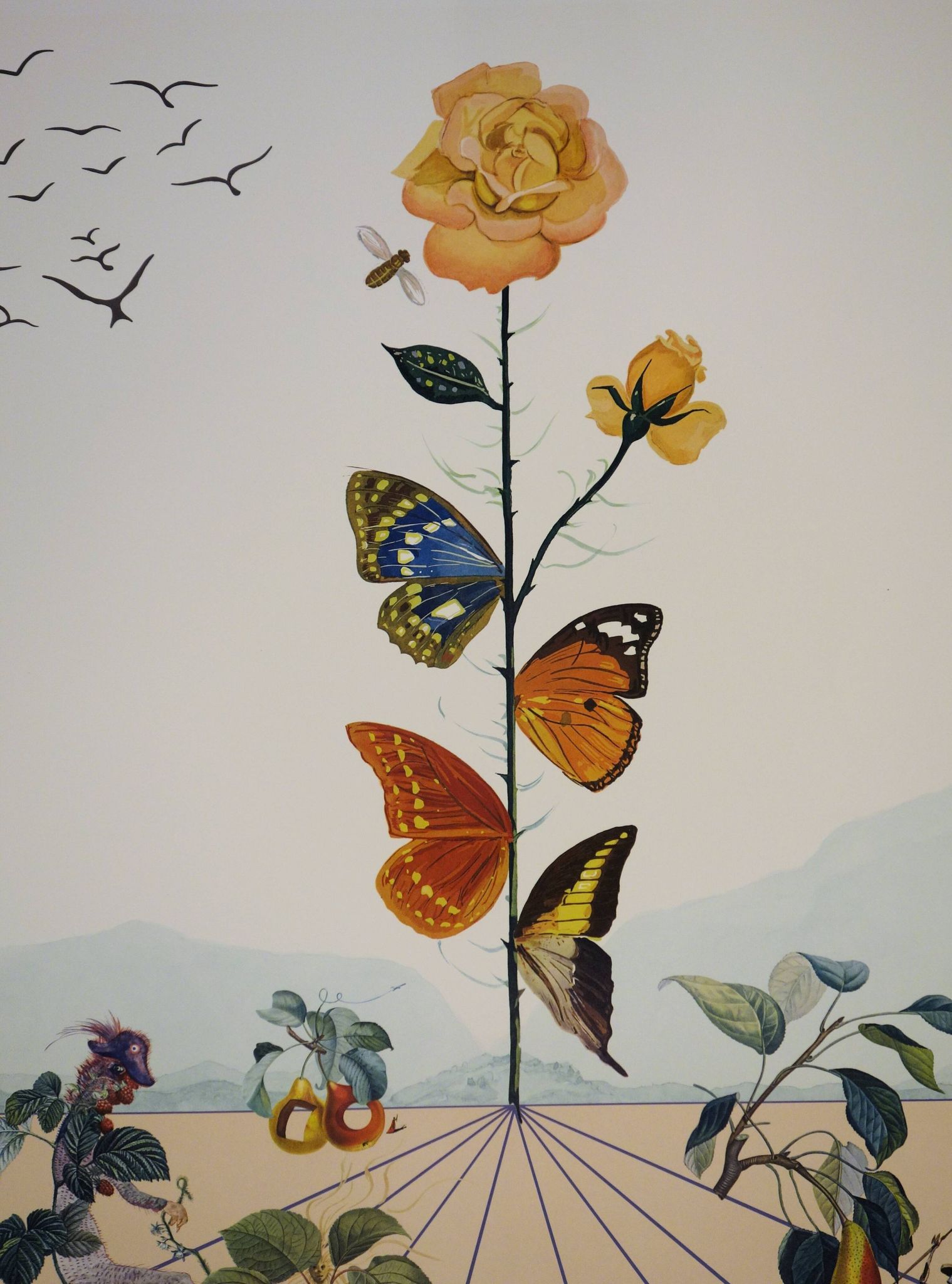 Salvador Dali: Flordali, The Butterfly Rose, original signed lithograph