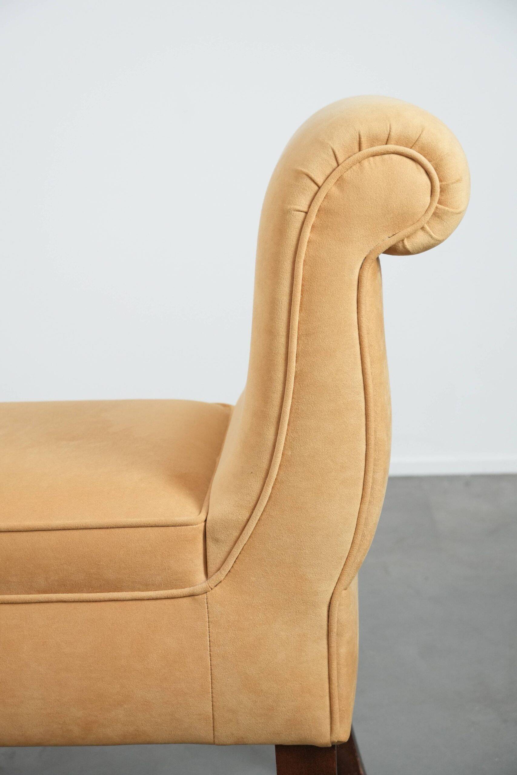 Mustard yellow fabric vintage bench from the late 20th century