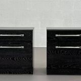Pair of vintage black and chrome bedside tables