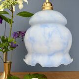 Vintage globe pendant light in white and blue opaline