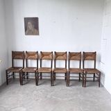 Set of 6 straw and oak Beauche chairs.