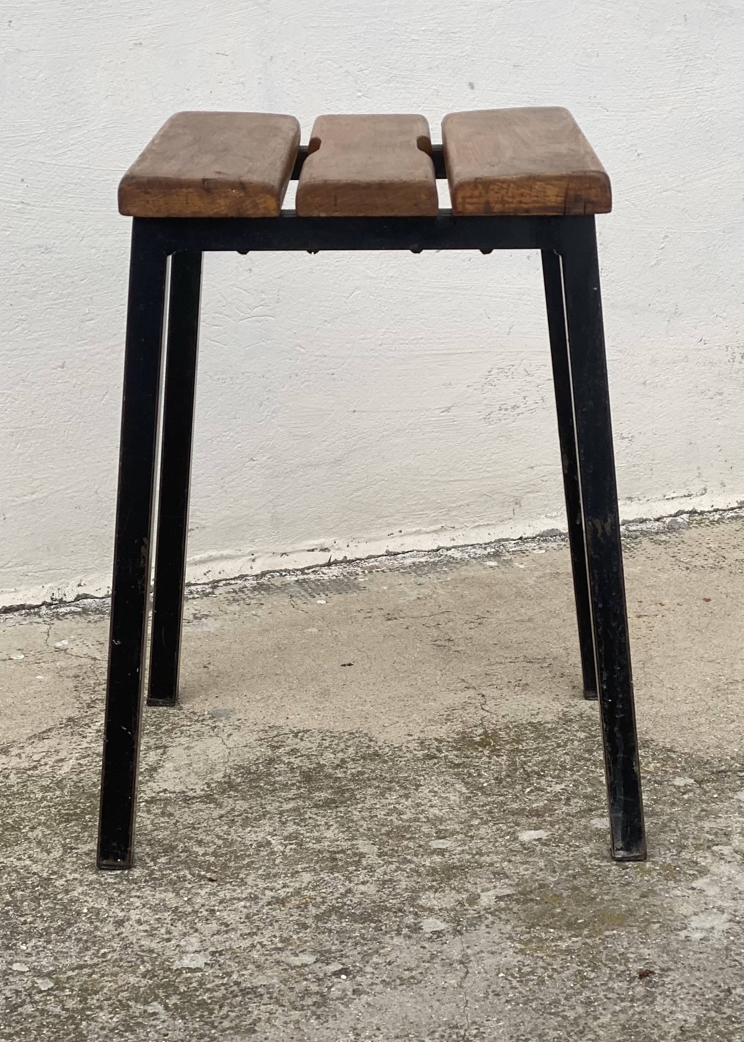 Vintage 1950s iron and wood stool
