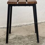 Vintage 1950s iron and wood stool