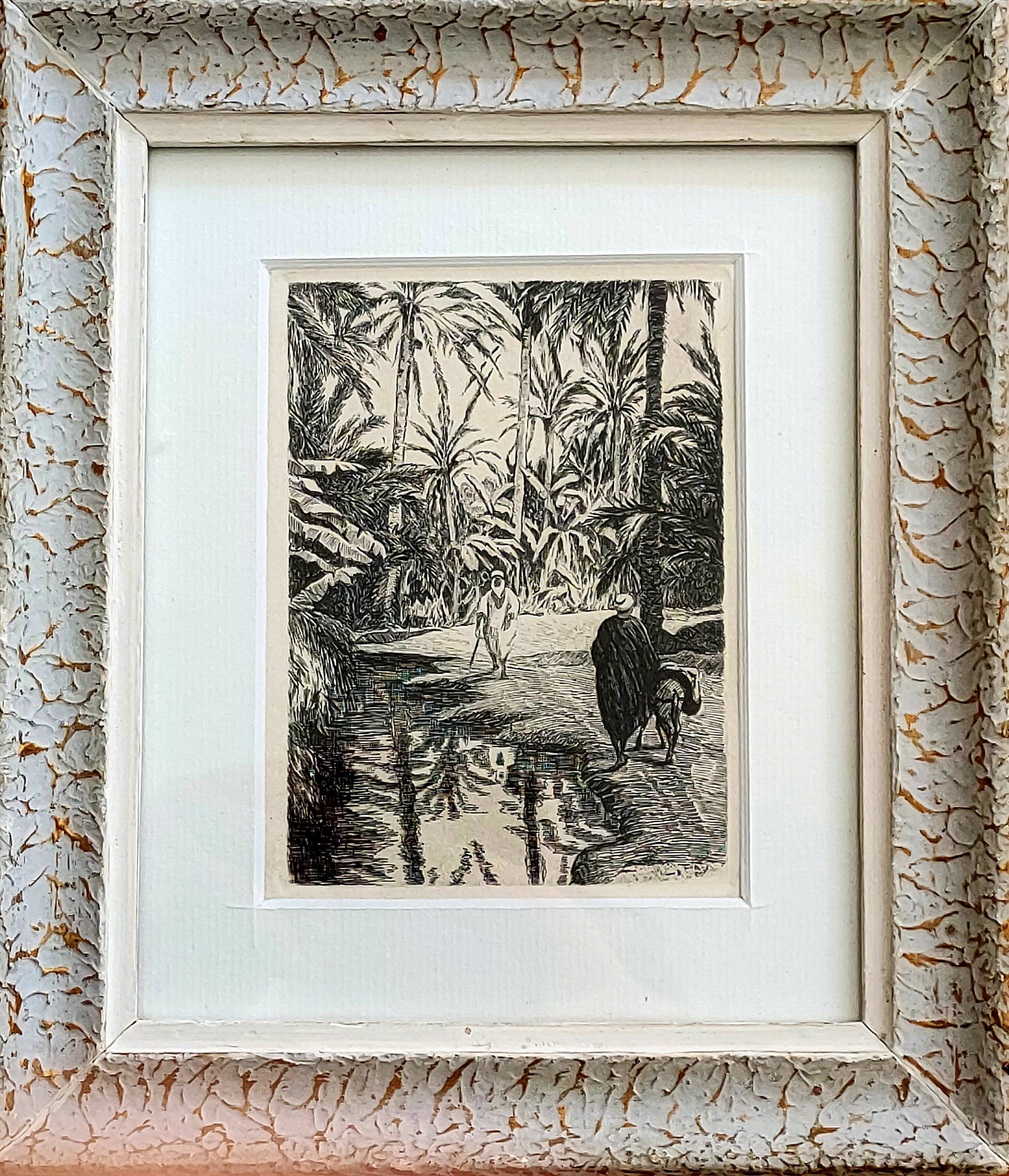 Painting signed frey? – etching – orientalist, oasis – period 1930