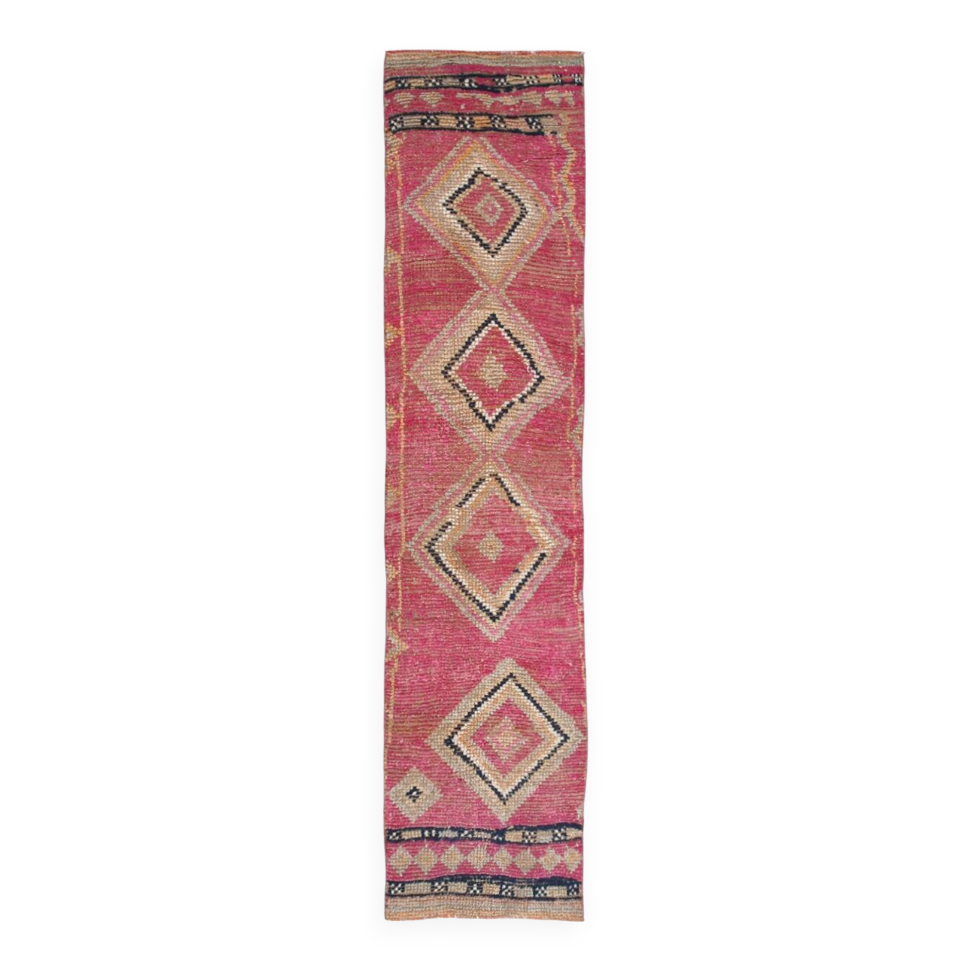 Pink & Beige Tribal Motifs Vintage Runner Rug, 63x295 Cm
