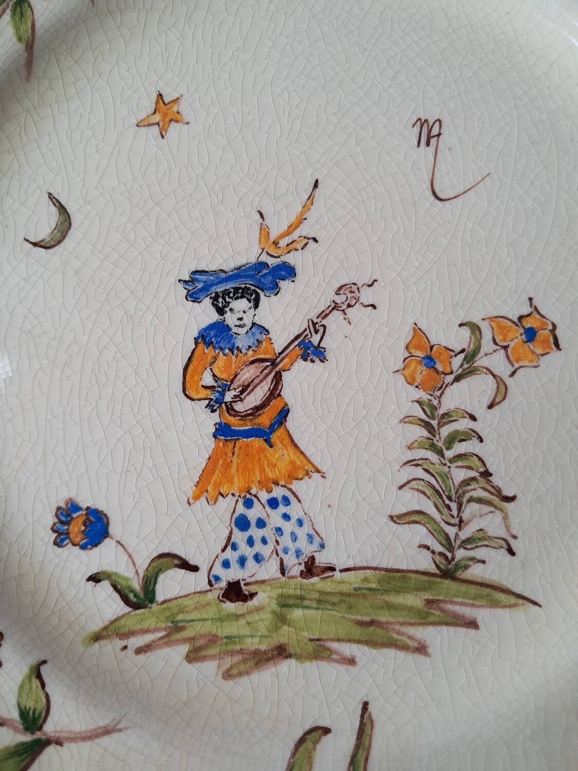 4 Moustiers Longchamp dessert plates. Hand-painted. 1986