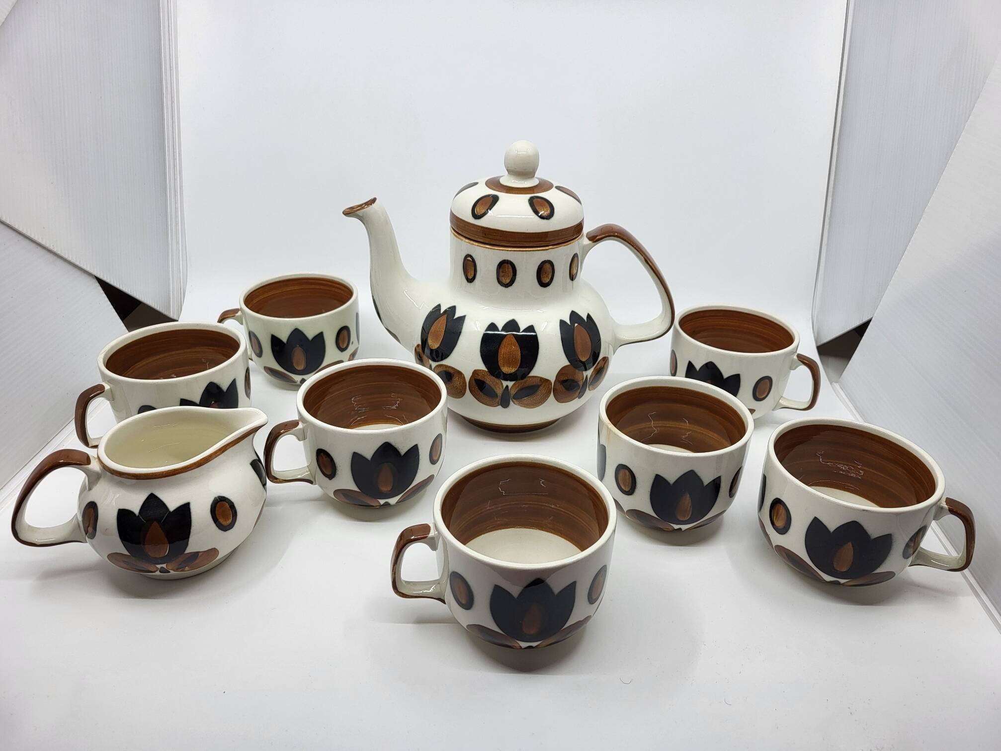 Boch la Louvière tea set, Kimono series, earthenware, Belgium 1970