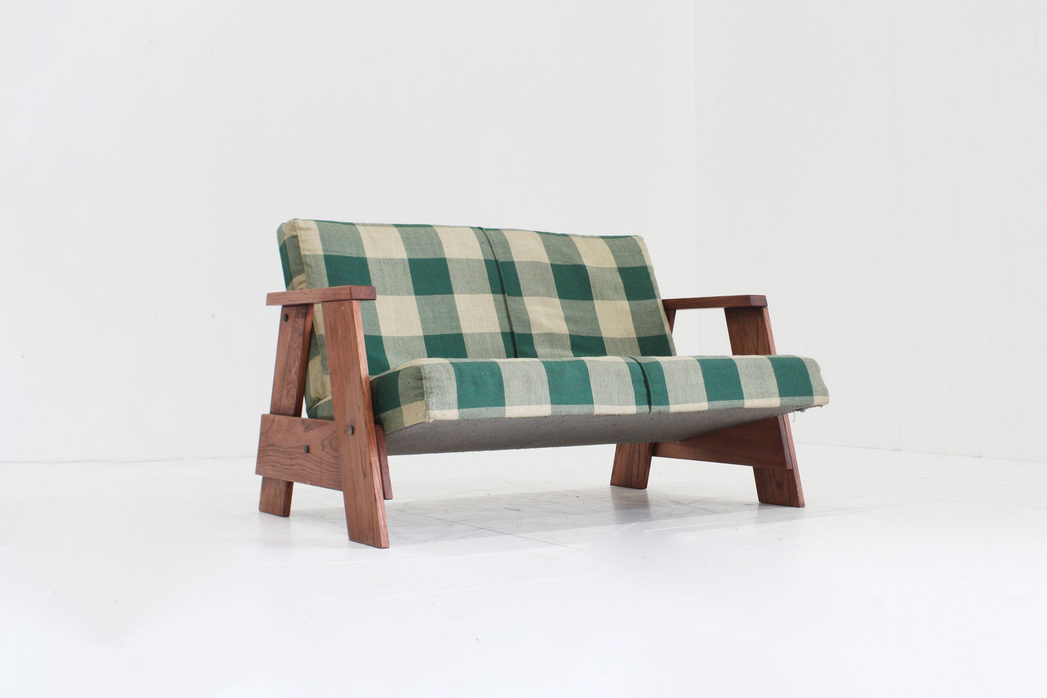 Vintage Sofa checkered fabric and wood , Italy