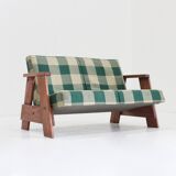 Canapé vintage en tissu à carreaux et bois, Italie