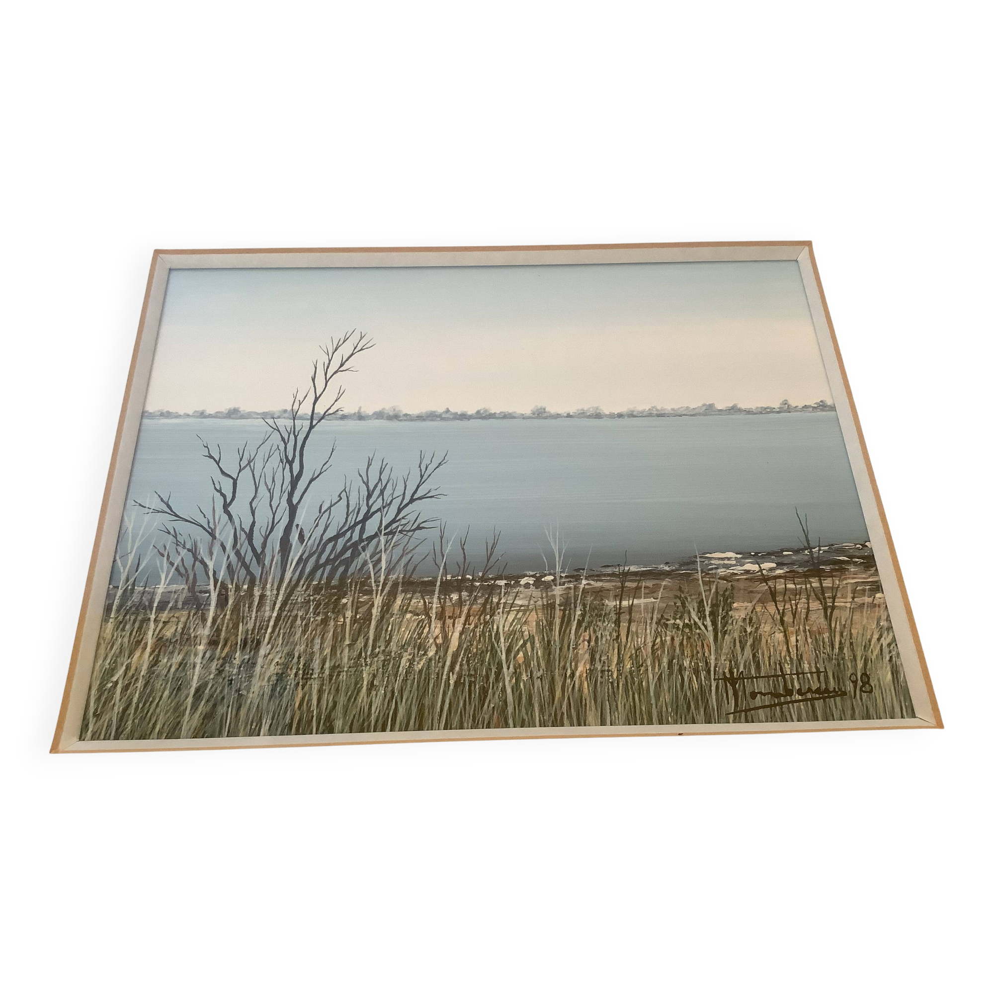 Tableau encadré la Camargue signé Michel Tombereau