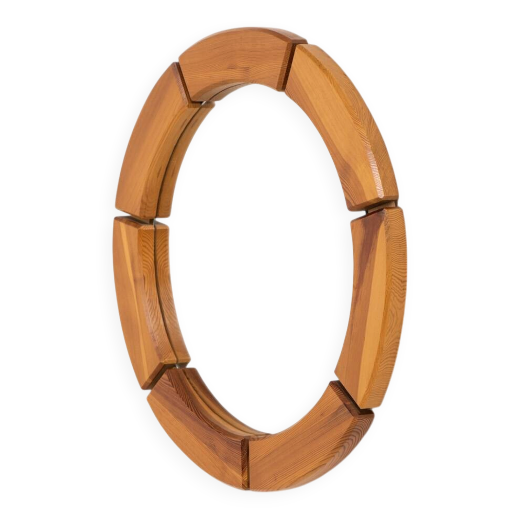 Sculptural wall mirror in solid pine