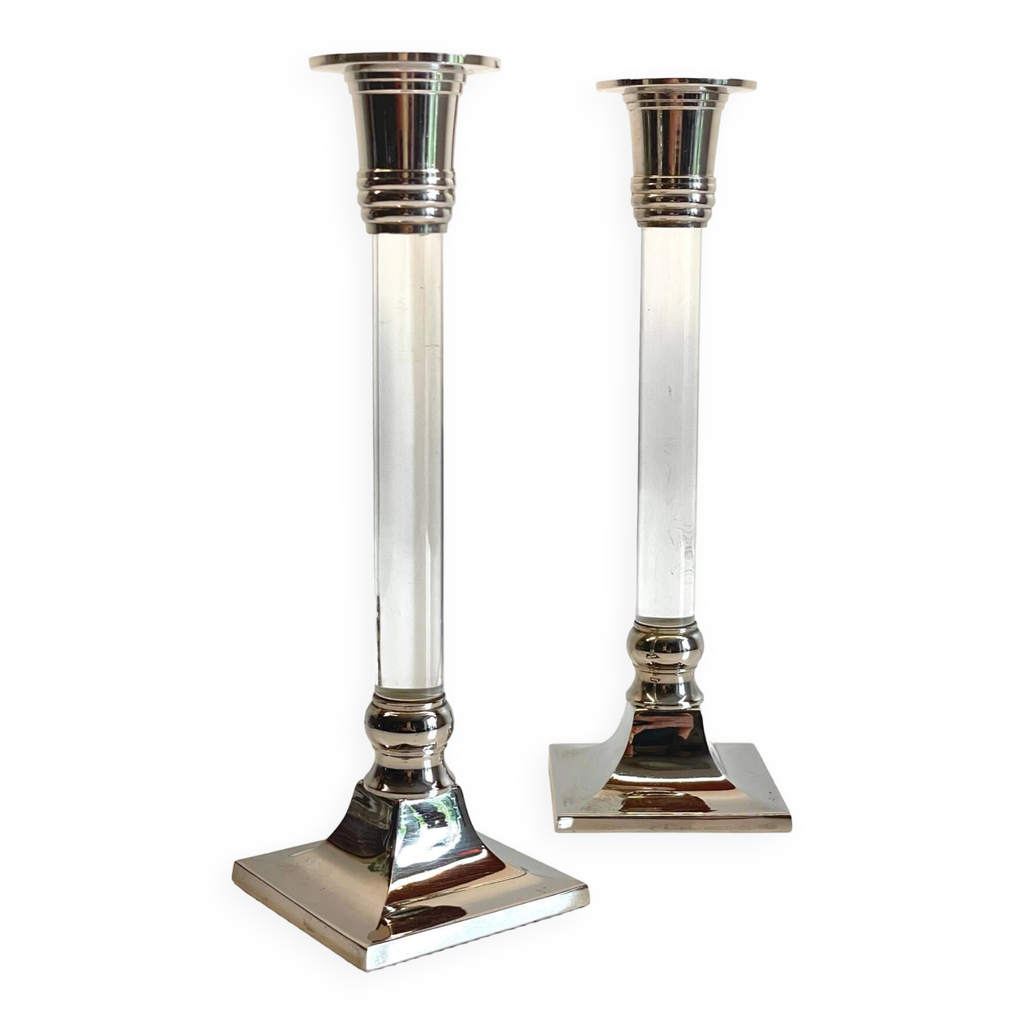 Vintage lucite and silver metal candle holders