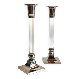 Vintage lucite and silver metal candle holders